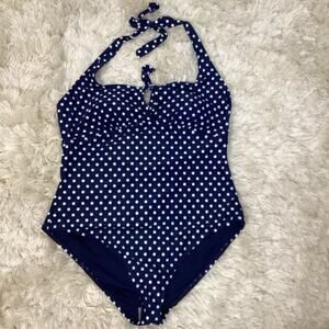 Peyton & Parker One Piece Swimsuit XXL Navy White Polka Dot Halter Top NWT